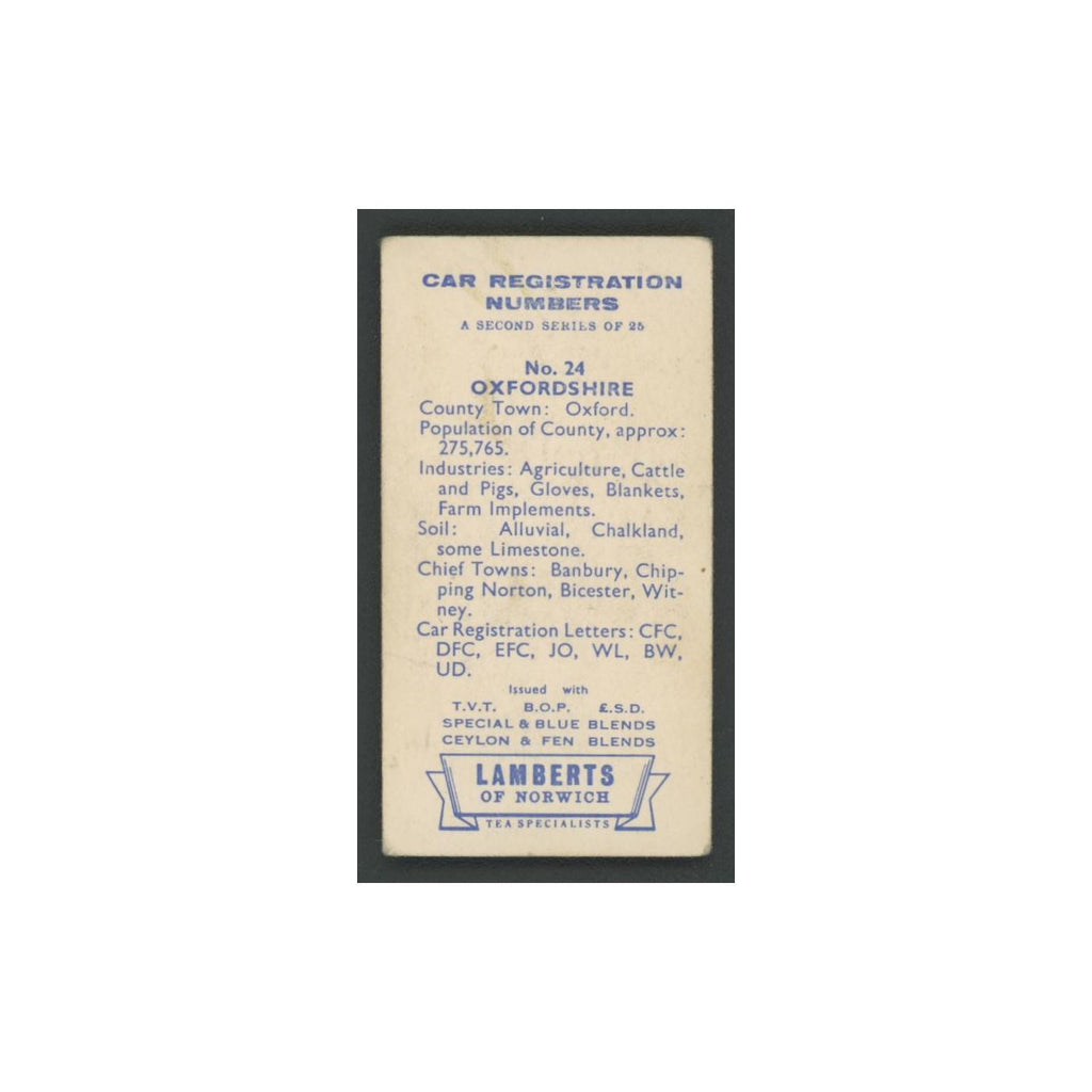Oxfordshire 1960 Lambert Tea Car Registration Numbers #24.0 Baseball Card VG