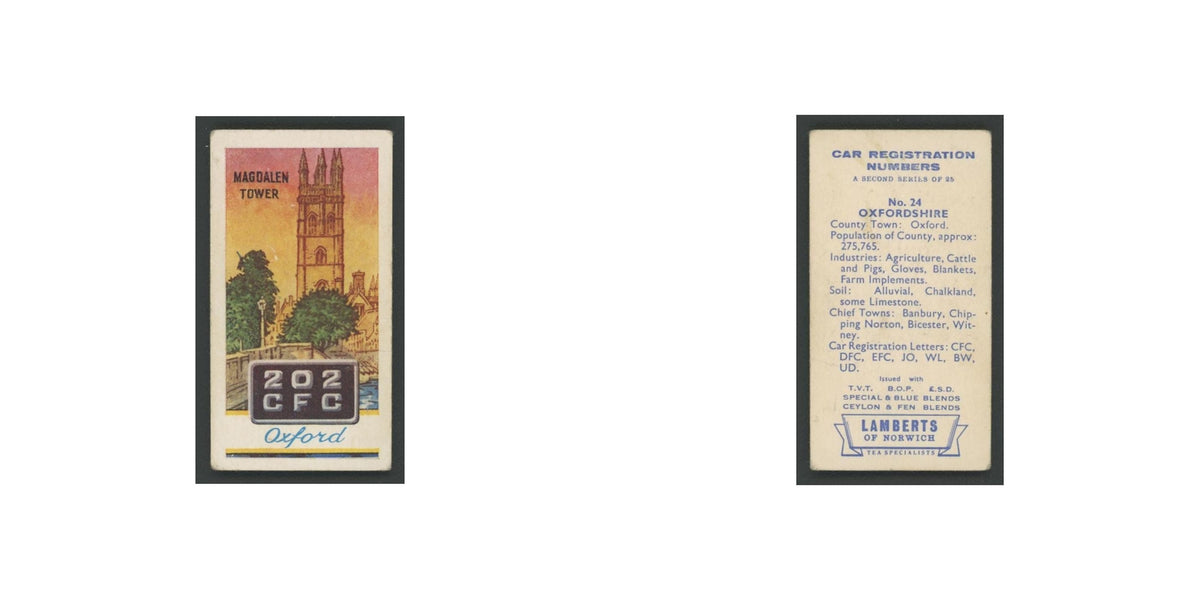 Oxfordshire 1960 Lambert Tea Car Registration Numbers #24.0 Baseball Card VG