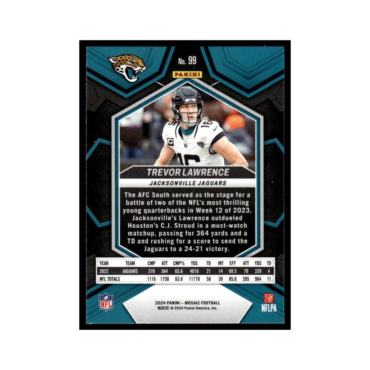 Trevor Lawrence 2024 Panini Mosaic #99 Jacksonville Jaguars Football Card NM