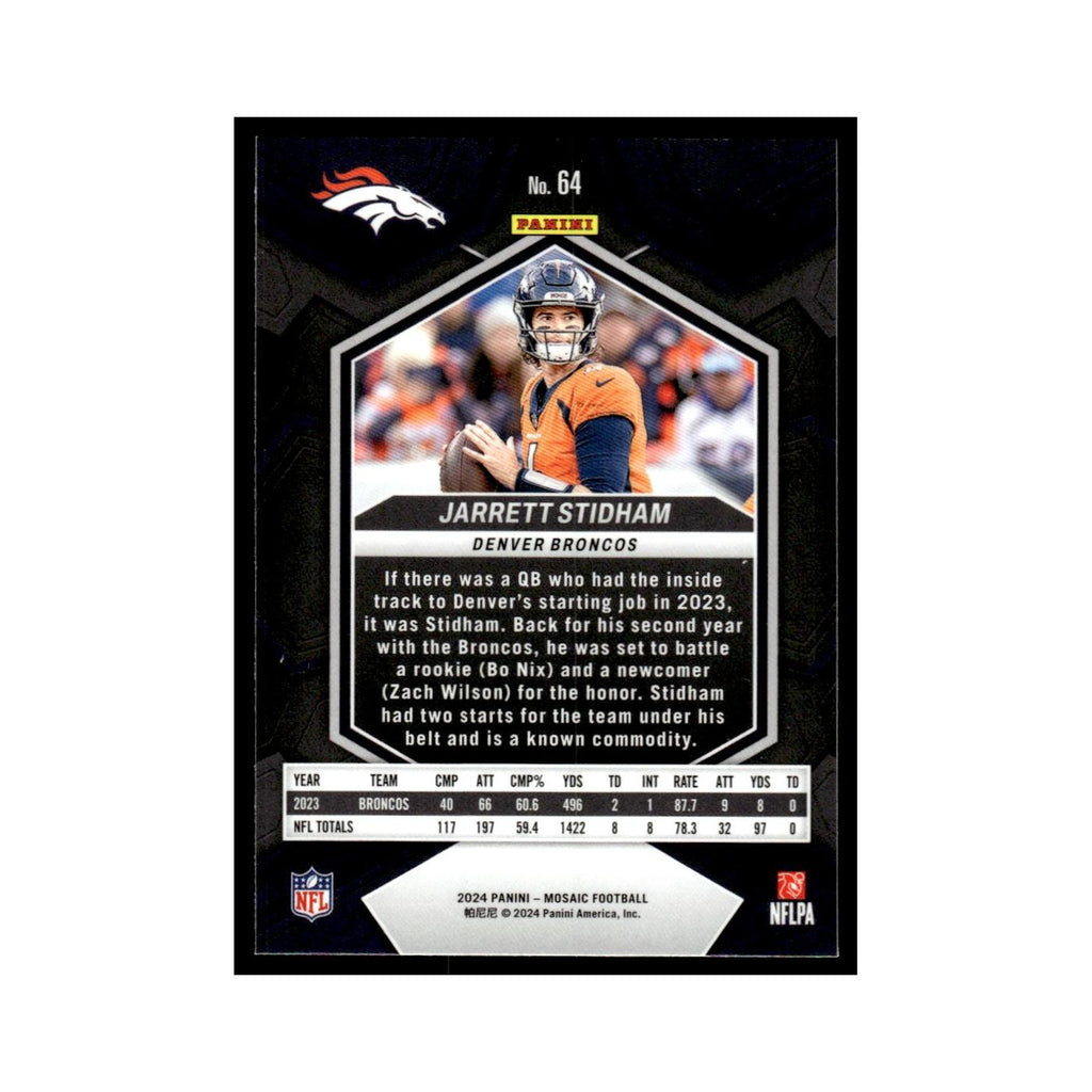Jarrett Stidham 2024 Panini Mosaic #64 Denver Broncos Football Card NM