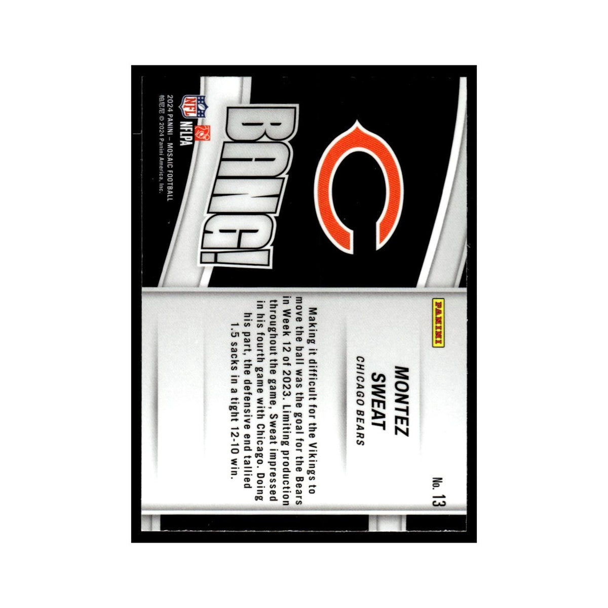 Montez Sweat 2024 Panini Mosaic #13 Chicago Bears Football Card NM