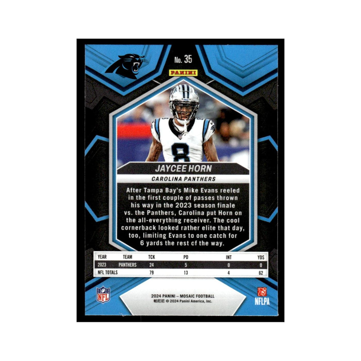 Jaycee Horn 2024 Panini Mosaic #35 Carolina Panthers Football Card NM