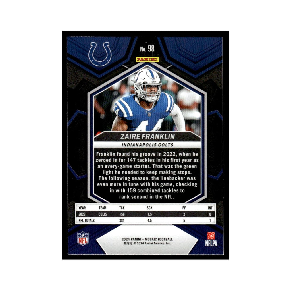 Zaire Franklin 2024 Panini Mosaic #98 Indianapolis Colts Football Card NM