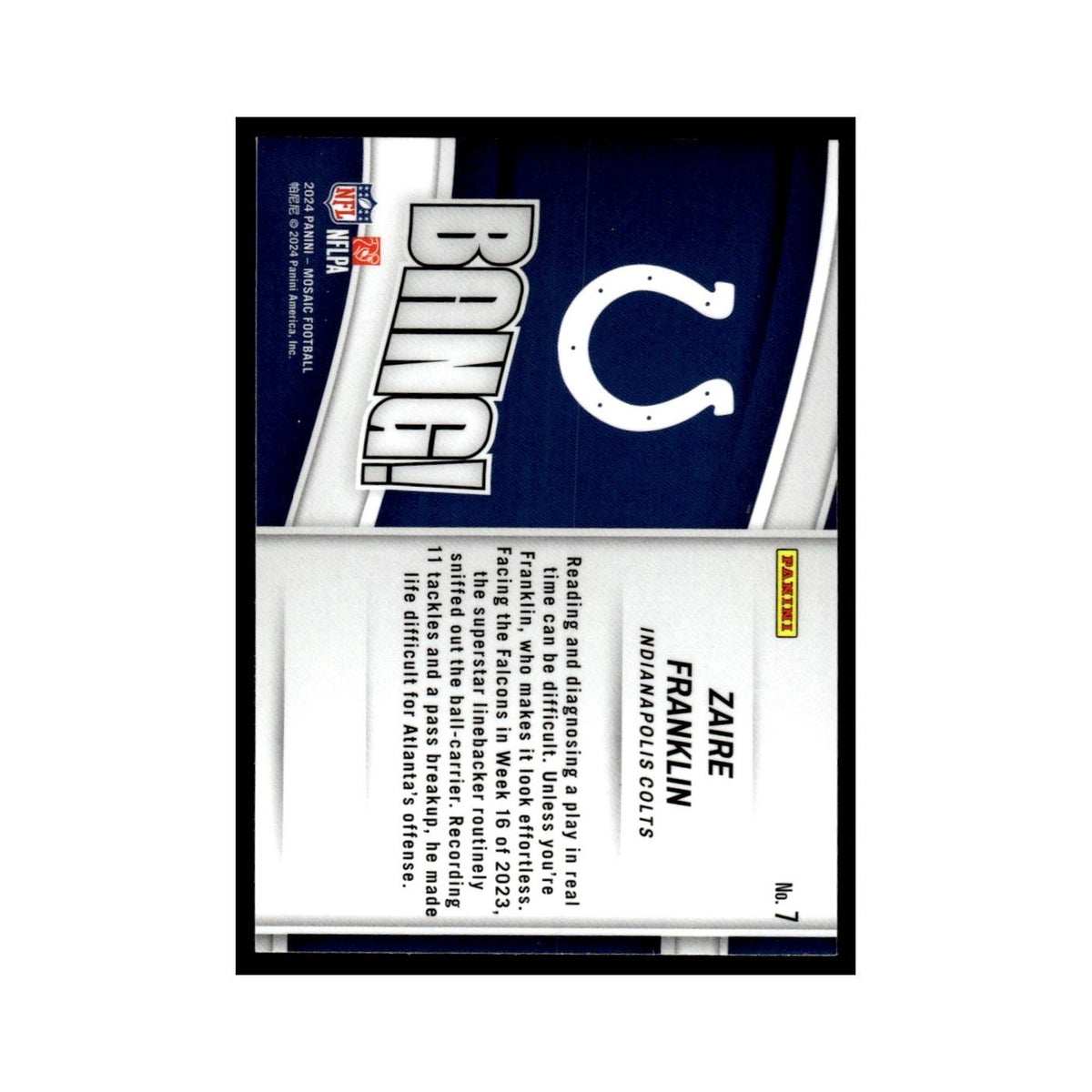 Zaire Franklin 2024 Panini Mosaic #7 Indianapolis Colts Football Card NM