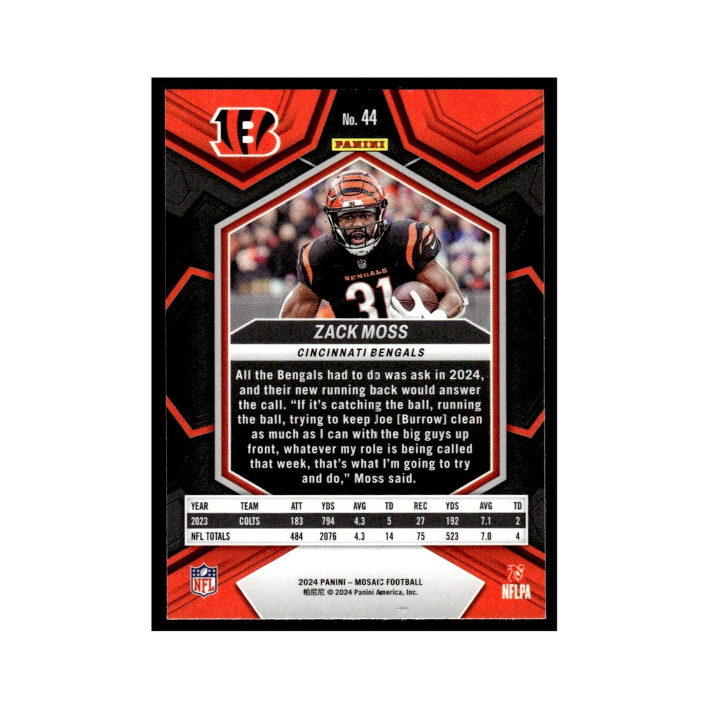 Zack Moss 2024 Panini Mosaic #44 Cincinnati Bengals Football Card NM