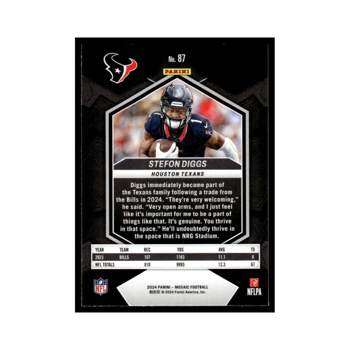 Stefon Diggs 2024 Panini Mosaic #87 Houston Texans Football Card NM
