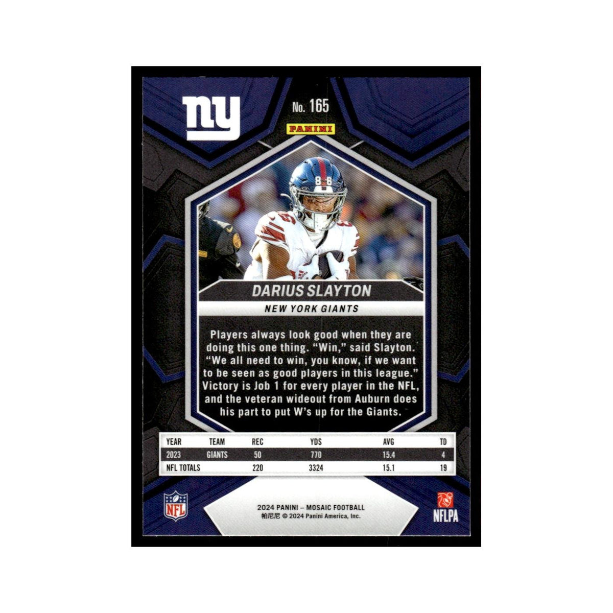 Darius Slayton 2024 Panini Mosaic #165 New York Giants Football Card NM