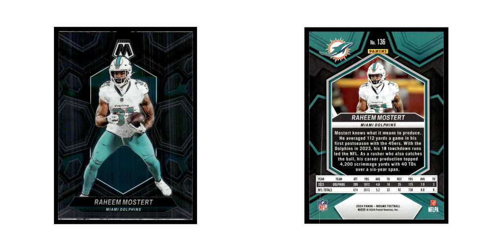 Raheem Mostert 2024 Panini Mosaic #136 Miami Dolphins Football Card NM