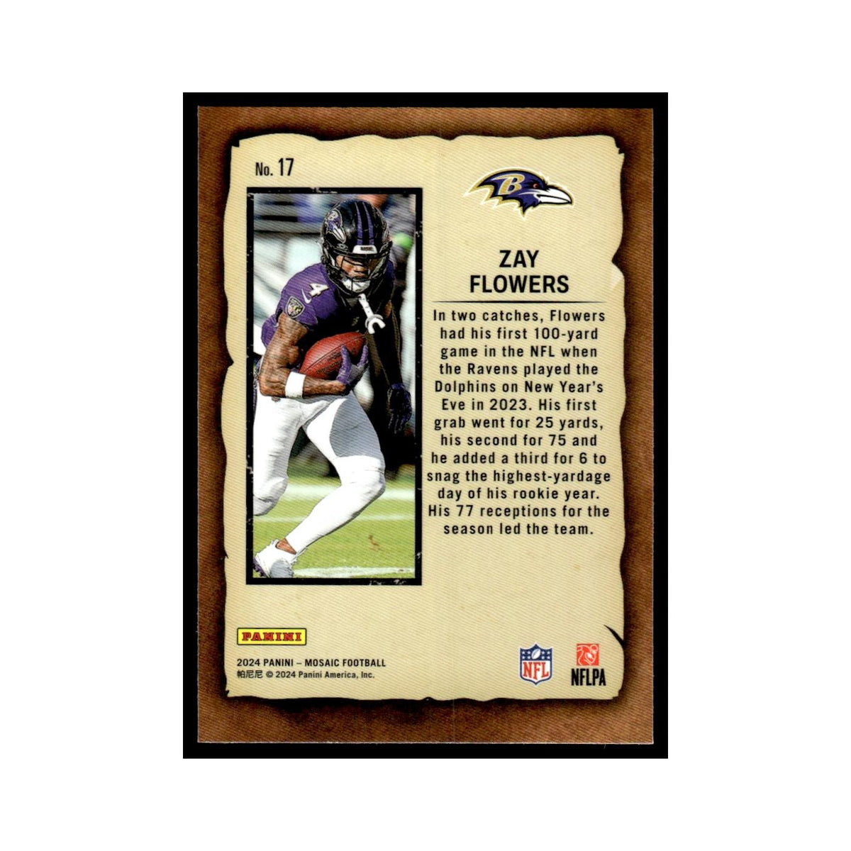 Zay Flowers 2024 Panini Mosaic #17 Baltimore Ravens Football Card NM