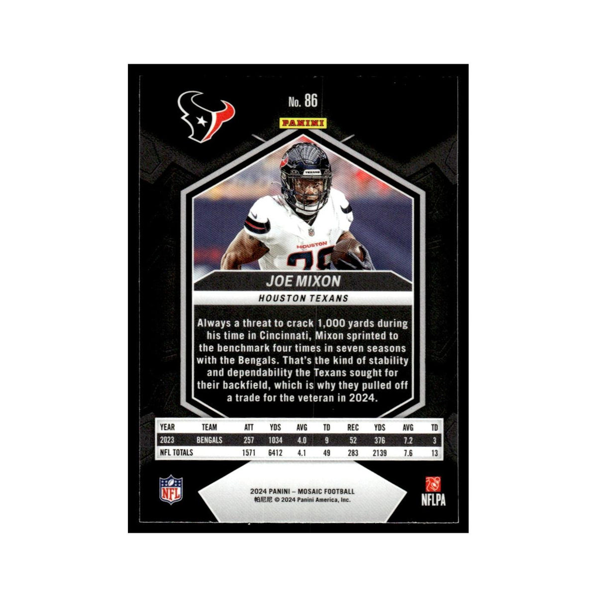 Joe Mixon 2024 Panini Mosaic #86 Houston Texans Football Card NM