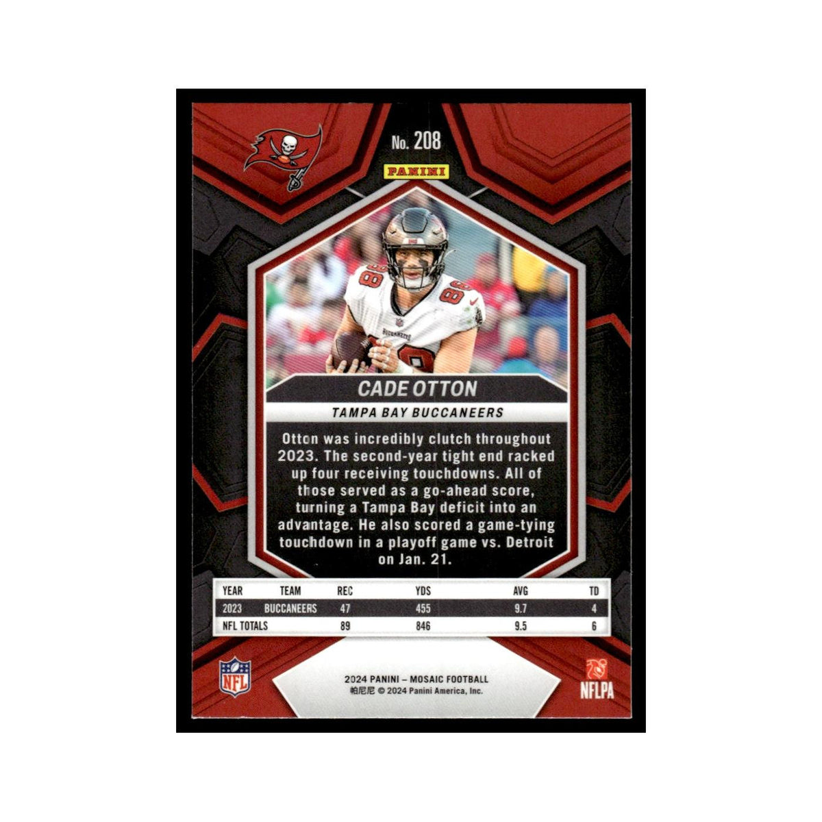 Cade Otton 2024 Panini Mosaic #208 Tampa Bay Buccaneers Football Card NM