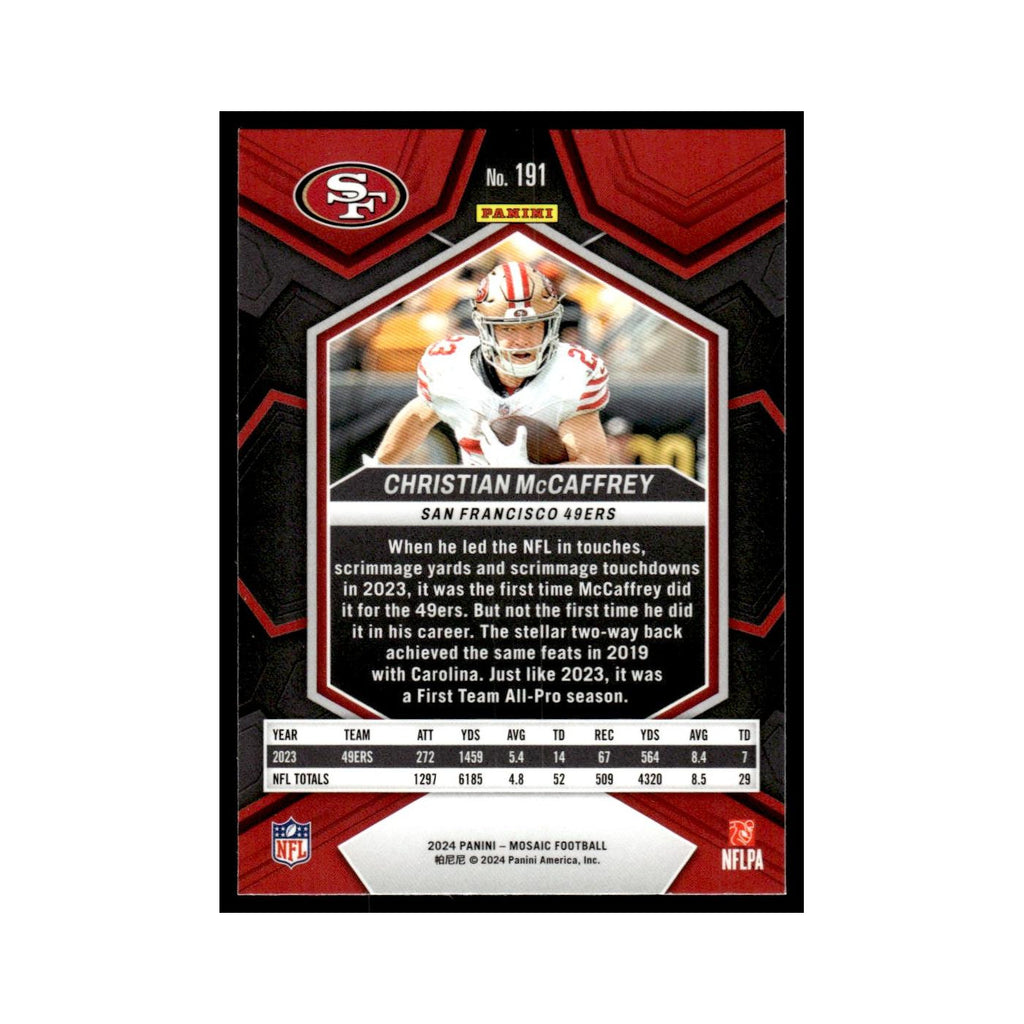 Christian McCaffrey 2024 Panini Mosaic #191 San Francisco 49ers Football Card NM
