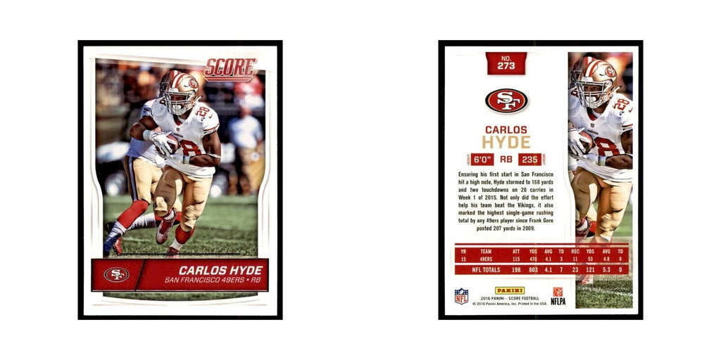 Carlos Hyde 2016 Score #273 Football Cards Football Card NM