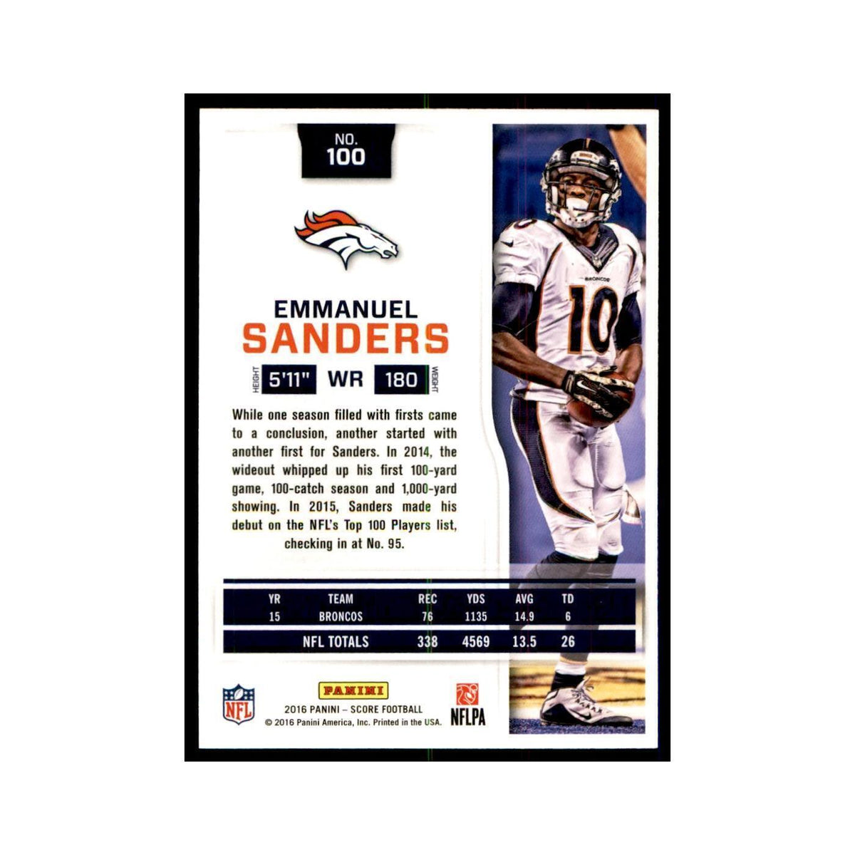 Emmanuel Sanders 2016 Score #100 Football Cards Football Card NM