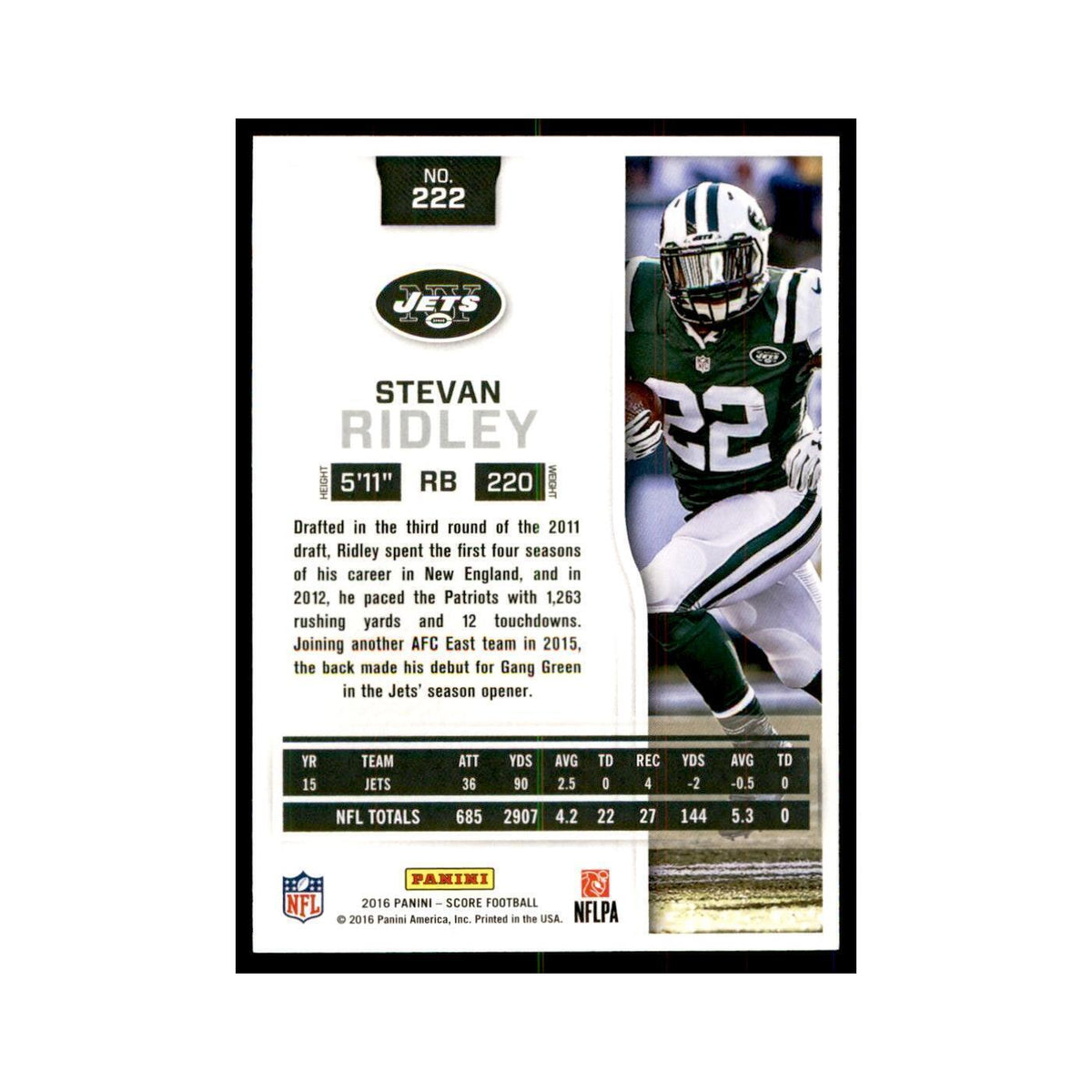 Stevan Ridley 2016 Score #222 Football Cards Football Card NM