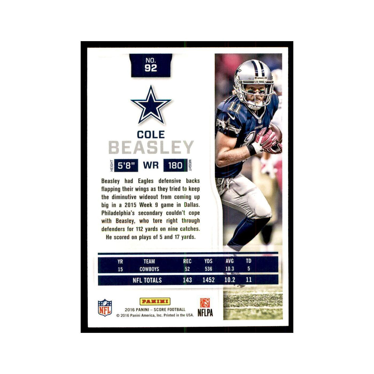 Cole Beasley 2016 Score #92 Football Cards Football Card NM