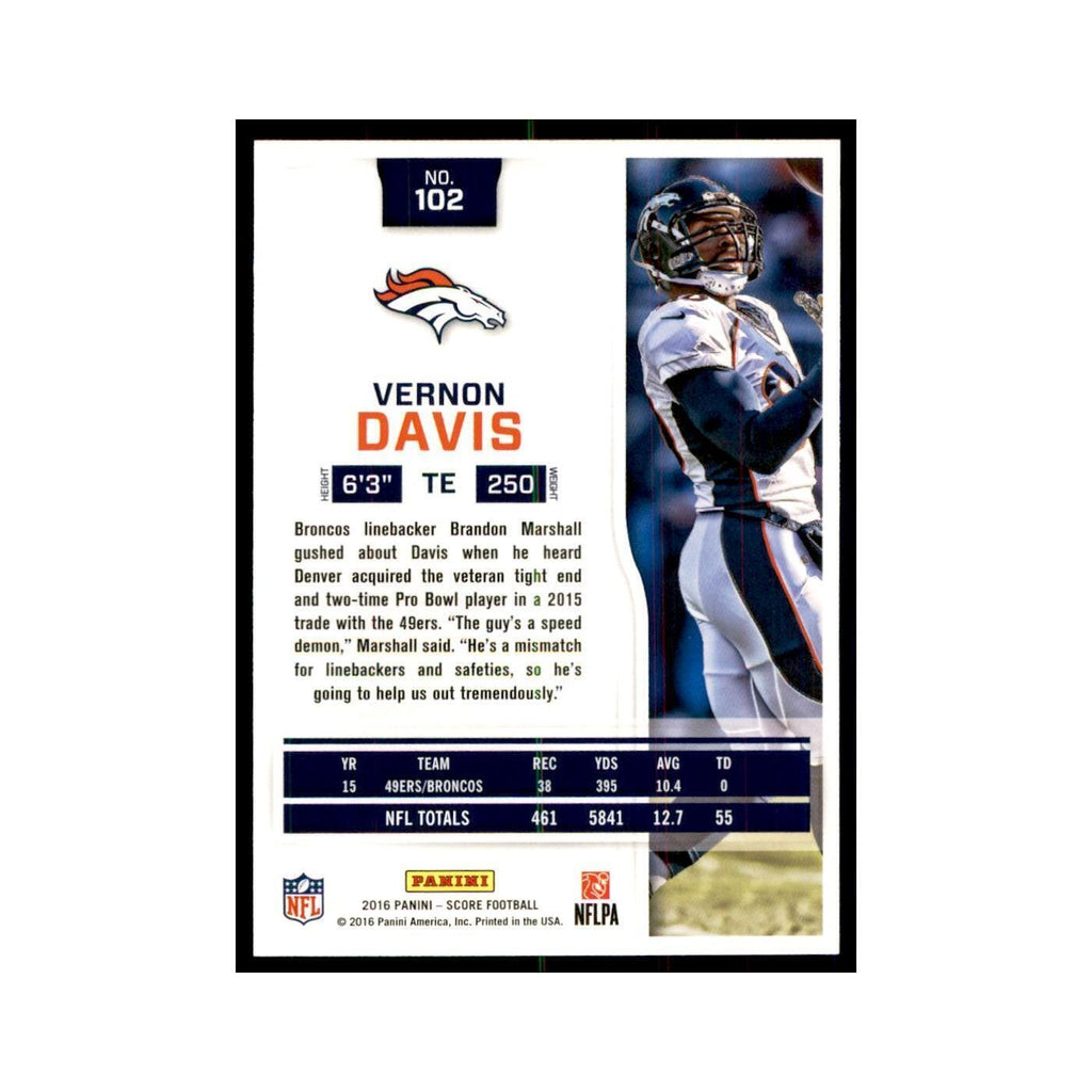 Vernon Davis 2016 Score #102 Football Cards Football Card NM