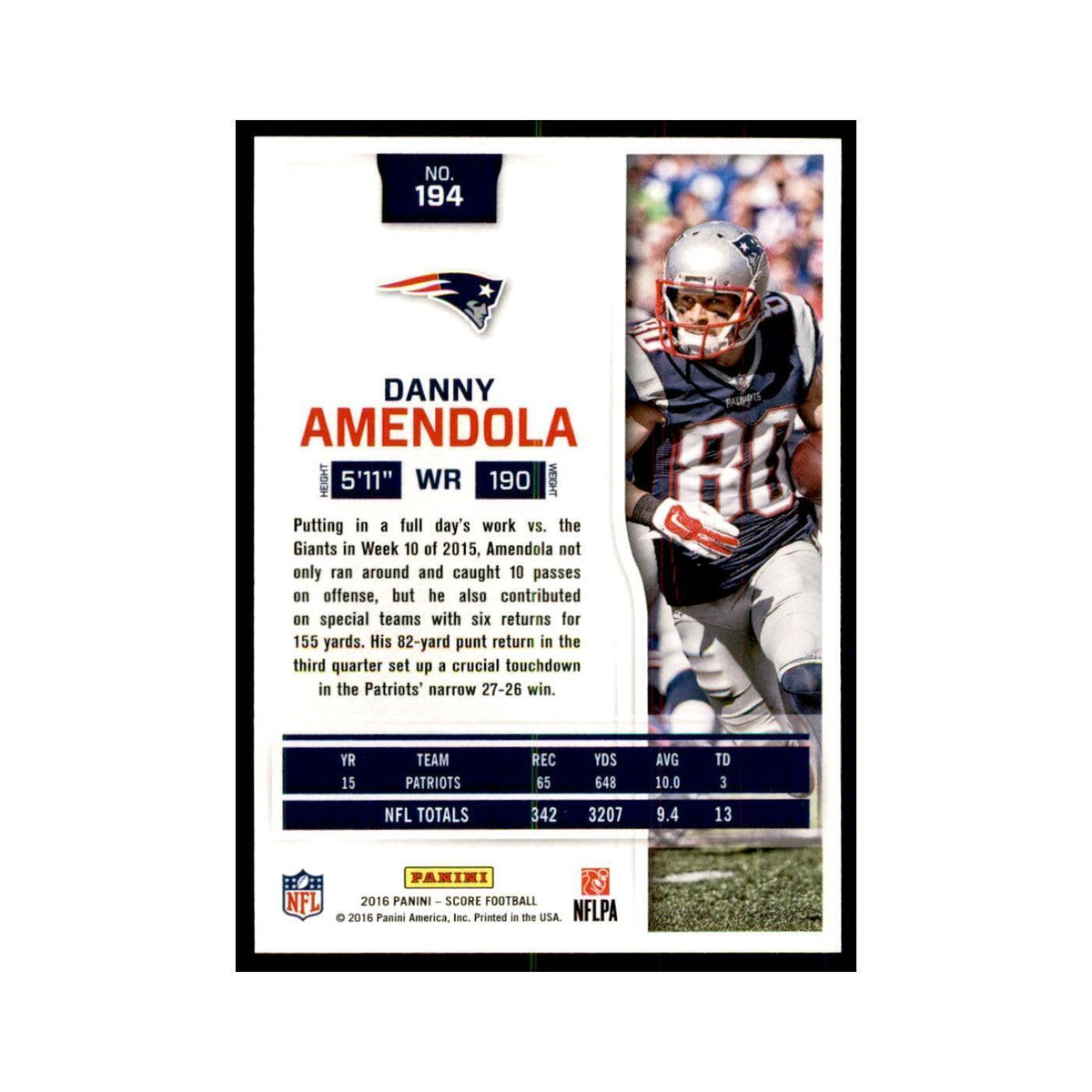 Danny Amendola 2016 Score #194 Football Cards Football Card NM