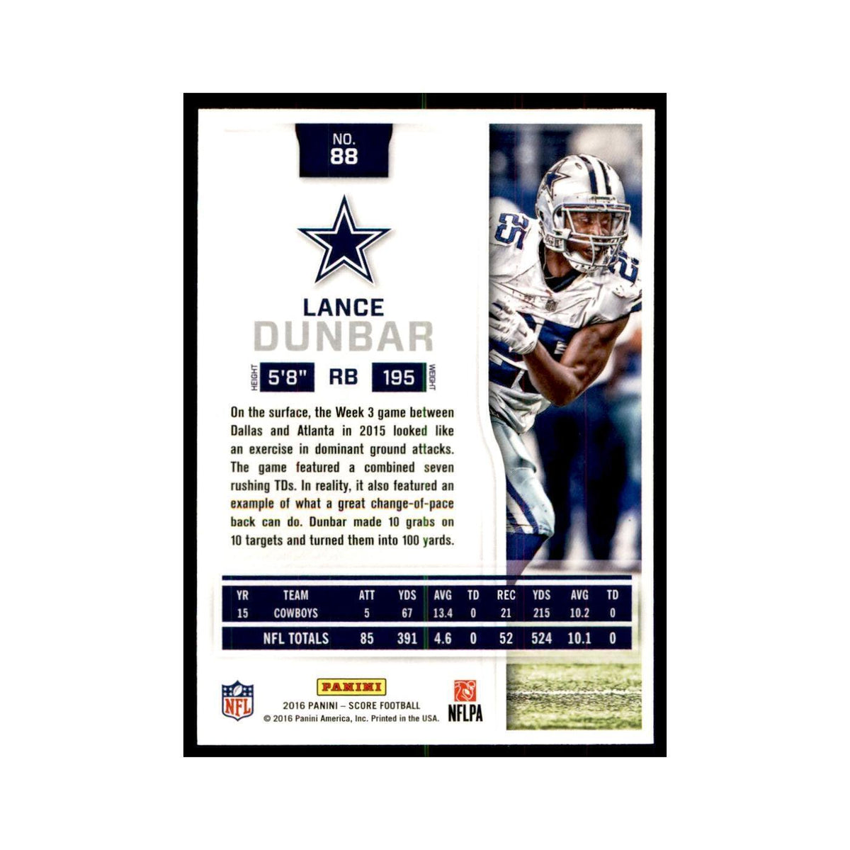 Lance Dunbar 2016 Score #88 Football Cards Football Card NM