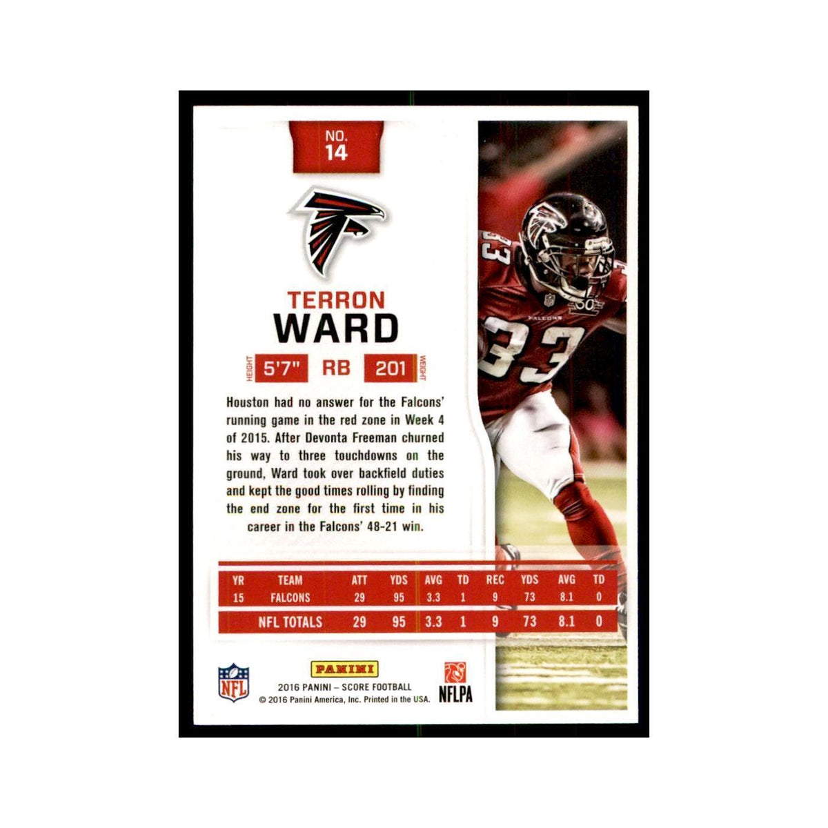 Terron Ward 2016 Score #14 Football Cards Football Card NM