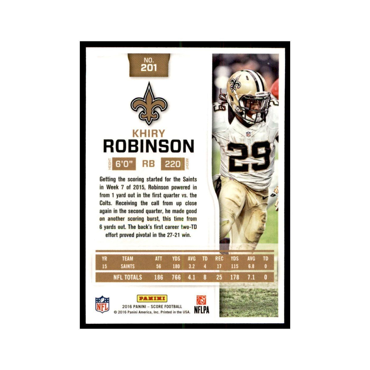 Khiry Robinson 2016 Score #201 Baseball Cards Football Card NM