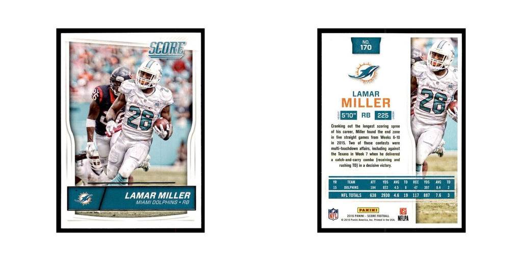 Lamar Miller 2016 Score #170 Baseball Cards Football Card NM