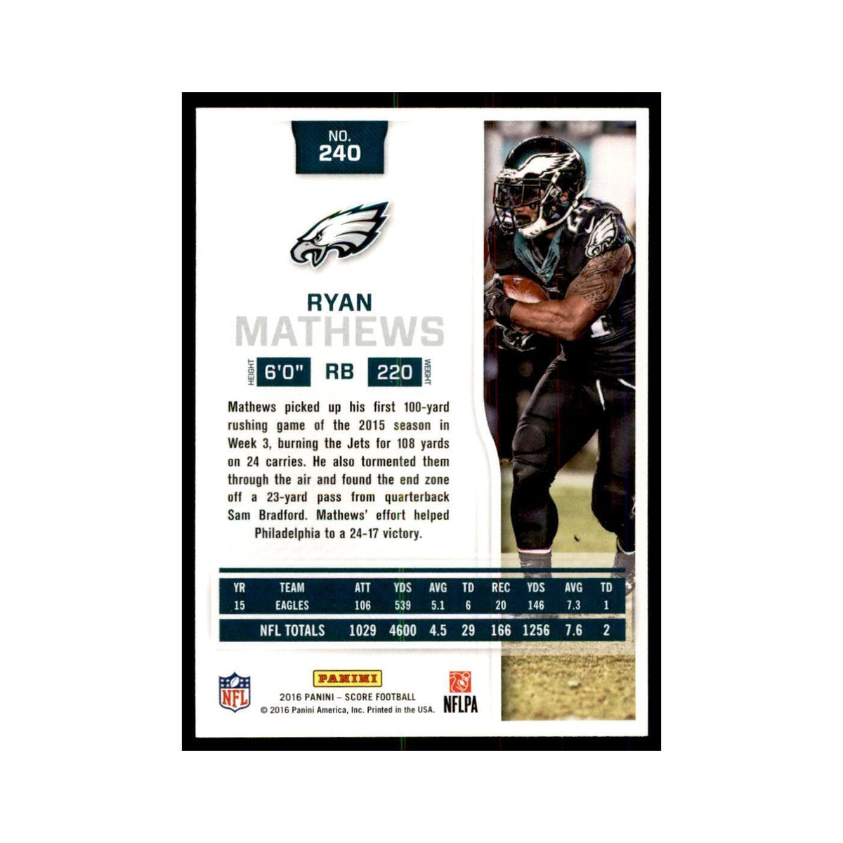 Ryan Mathews 2016 Score #240 Baseball Cards Football Card NM