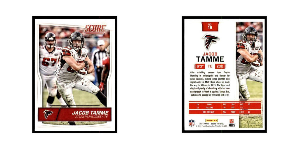 Jacob Tamme 2016 Score #19 Baseball Cards Football Card NM