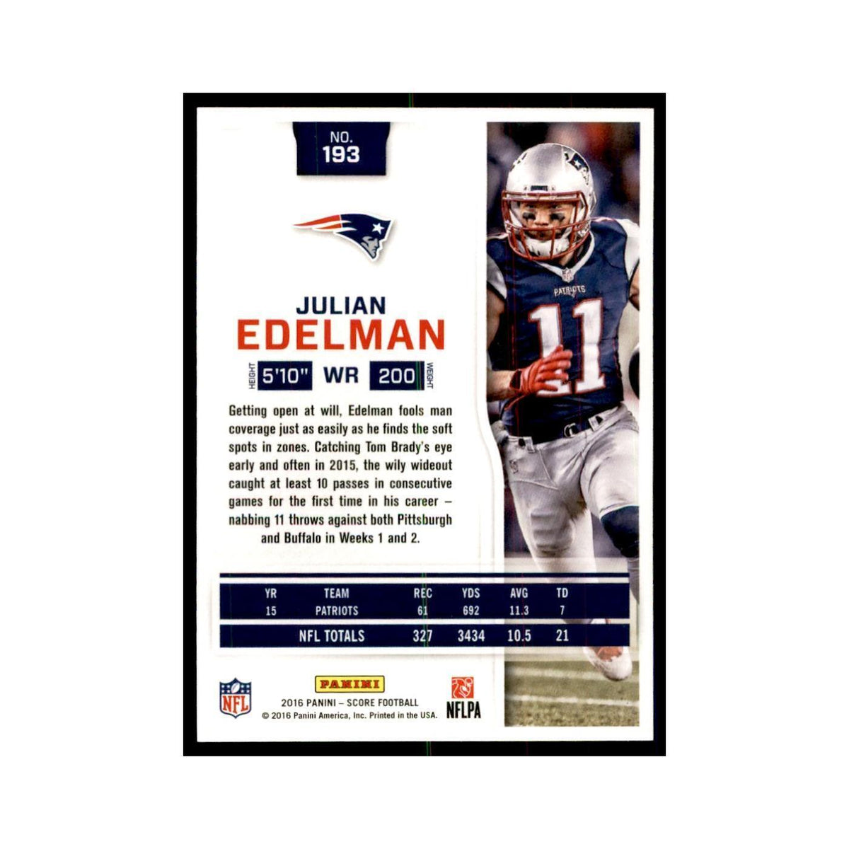 Julian Edelman 2016 Score #193 Baseball Cards Football Card NM
