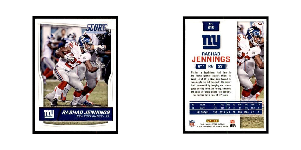 Rashad Jennings 2016 Score #210 Baseball Cards Football Card NM