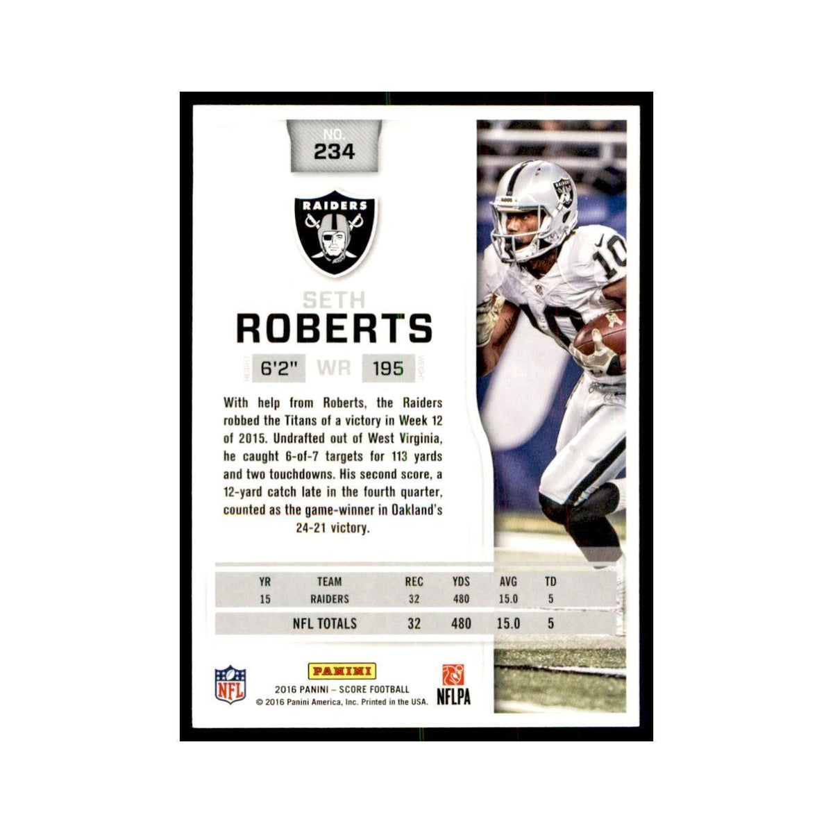 Seth Roberts 2016 Score #234 Baseball Cards Football Card NM