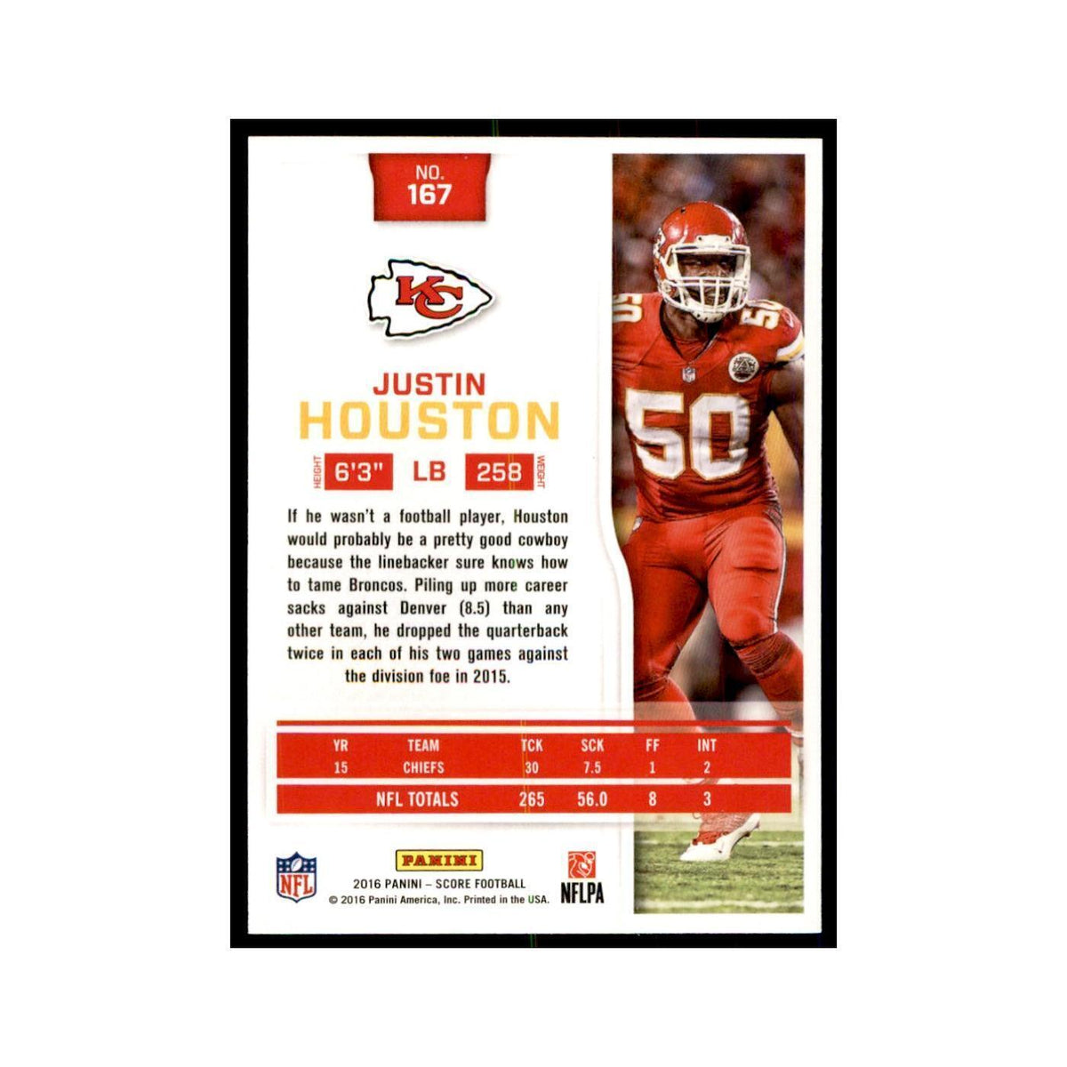 Justin Houston 2016 Score #167 Baseball Cards Football Card NM