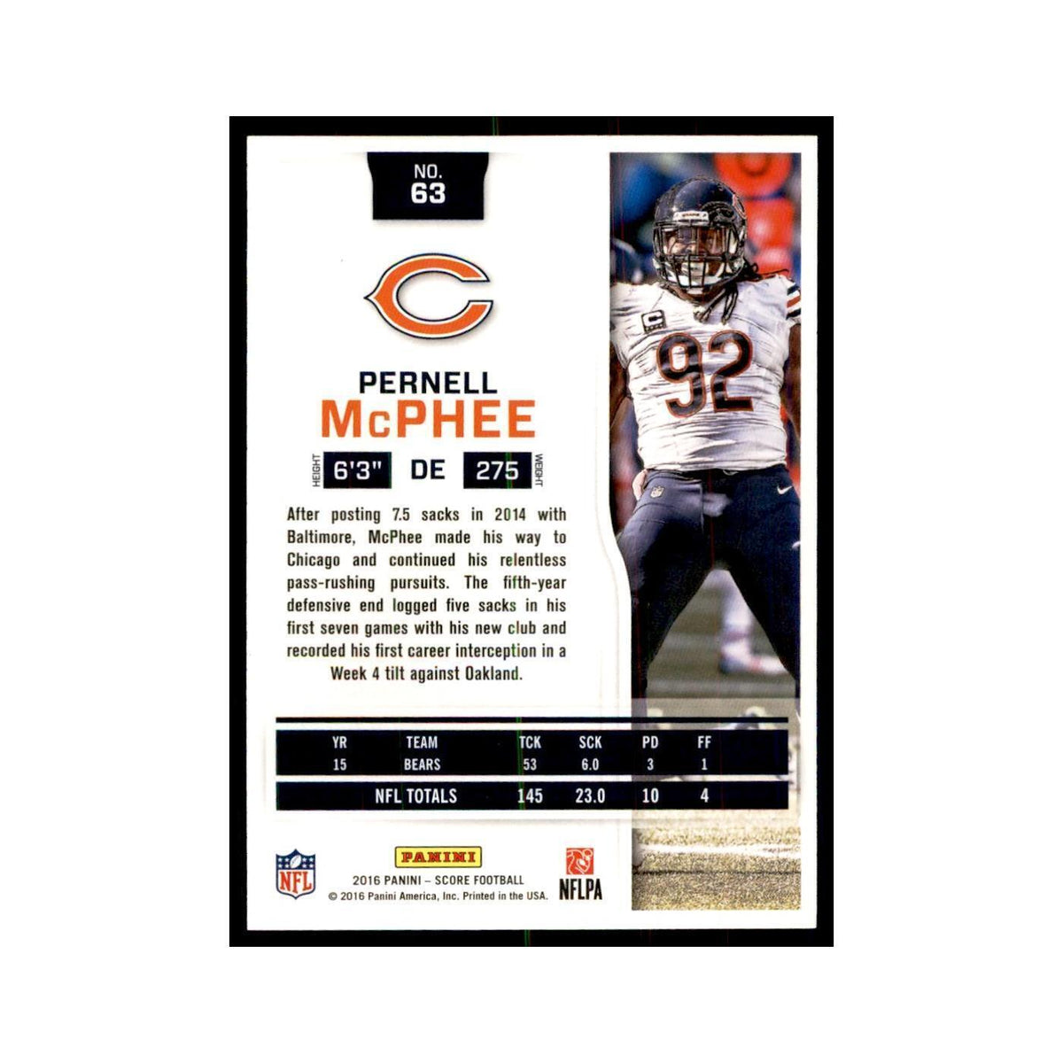 Pernell McPhee 2016 Score #63 Baseball Cards Football Card NM