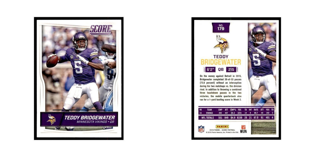 Teddy Bridgewater 2016 Score #179 Baseball Cards Football Card NM