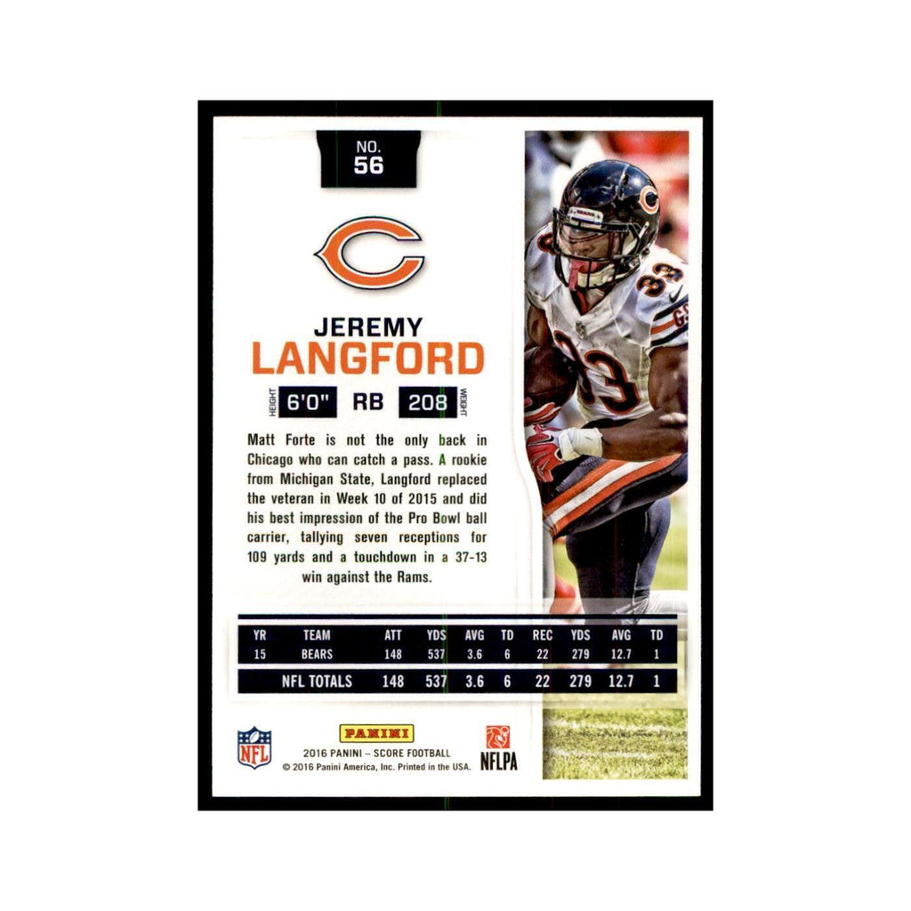 Jeremy Langford 2016 Score #56 Baseball Cards Football Card NM