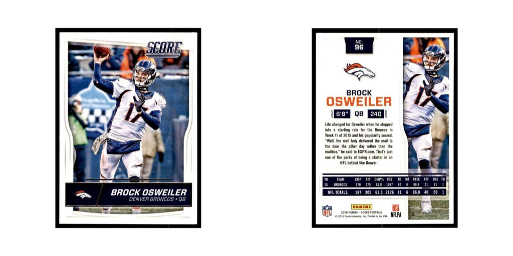 Brock Osweiler 2016 Score #96 Baseball Cards Football Card NM