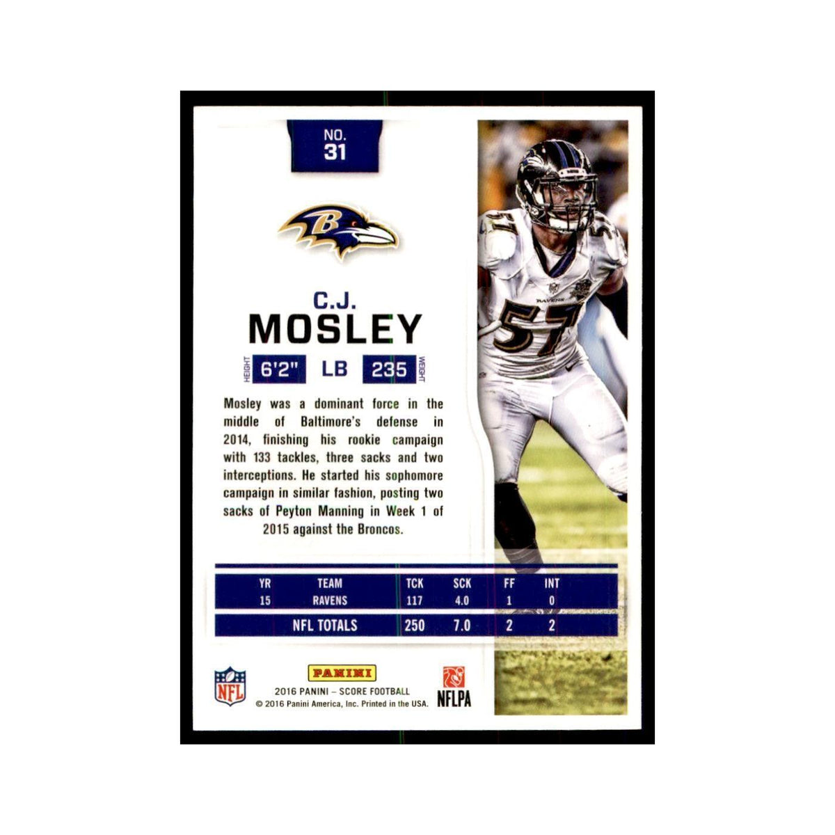 C.J. Mosley 2016 Score #31 Baseball Cards Football Card NM