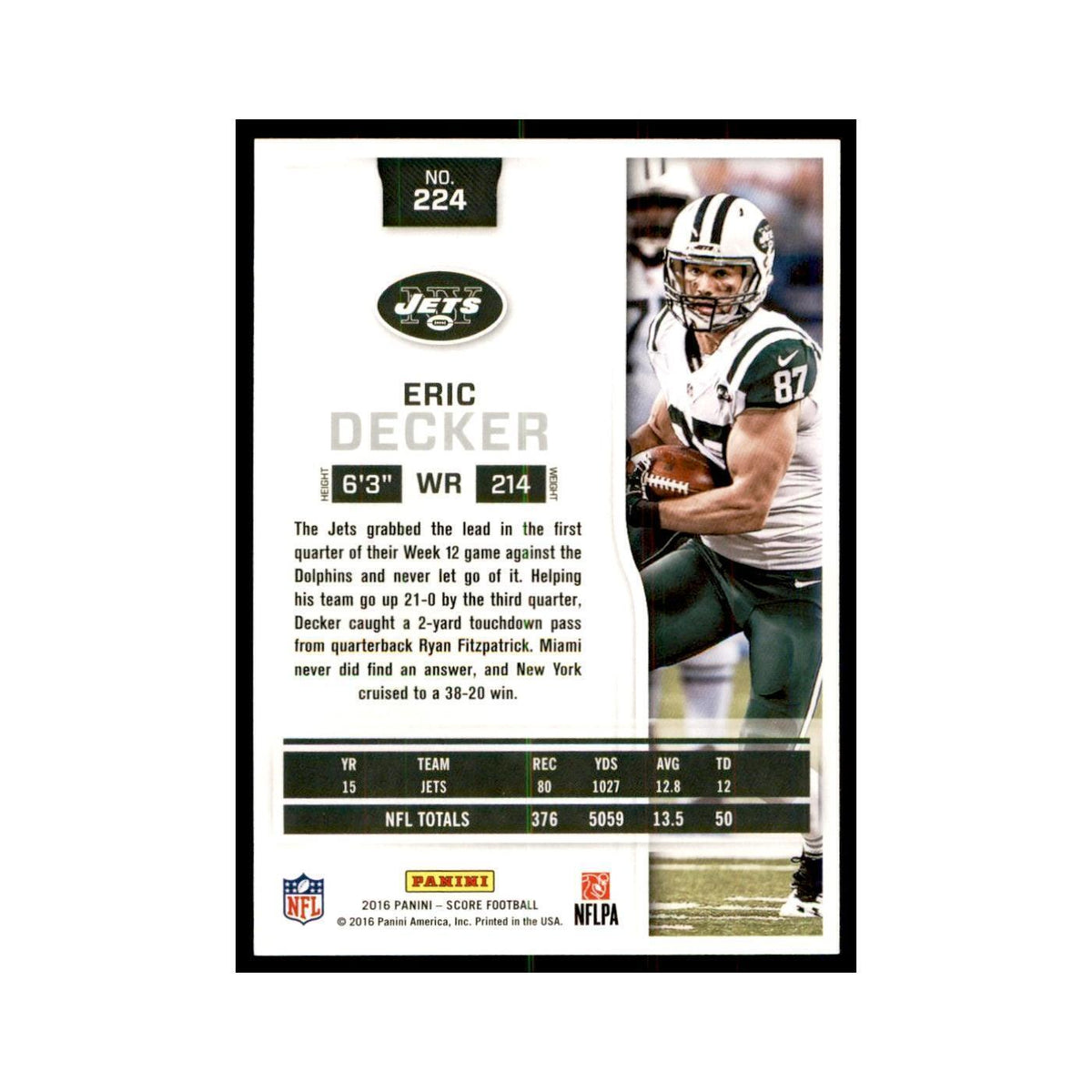 Eric Decker 2016 Score #224 Baseball Cards Football Card NM