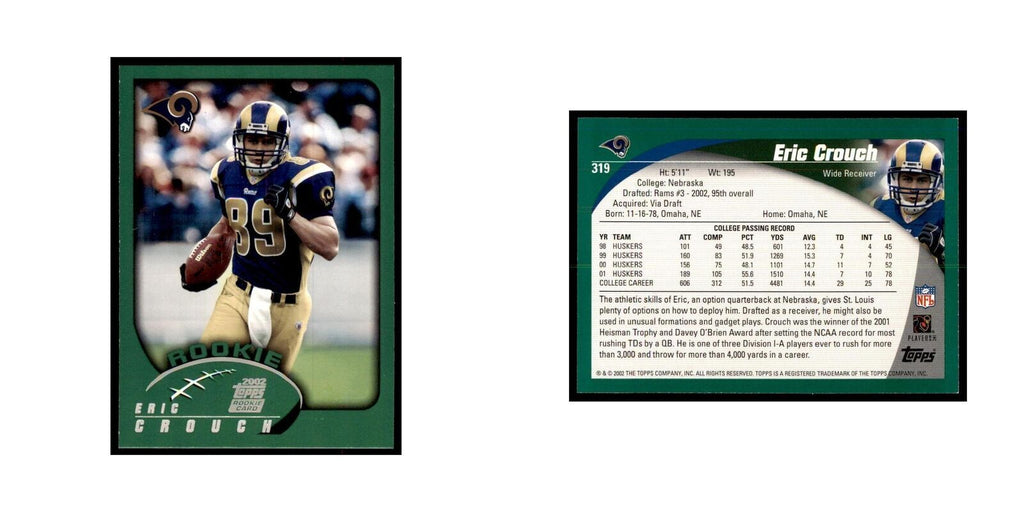 Eric Crouch 2002 Topps #319 Football Cards Football Card NM