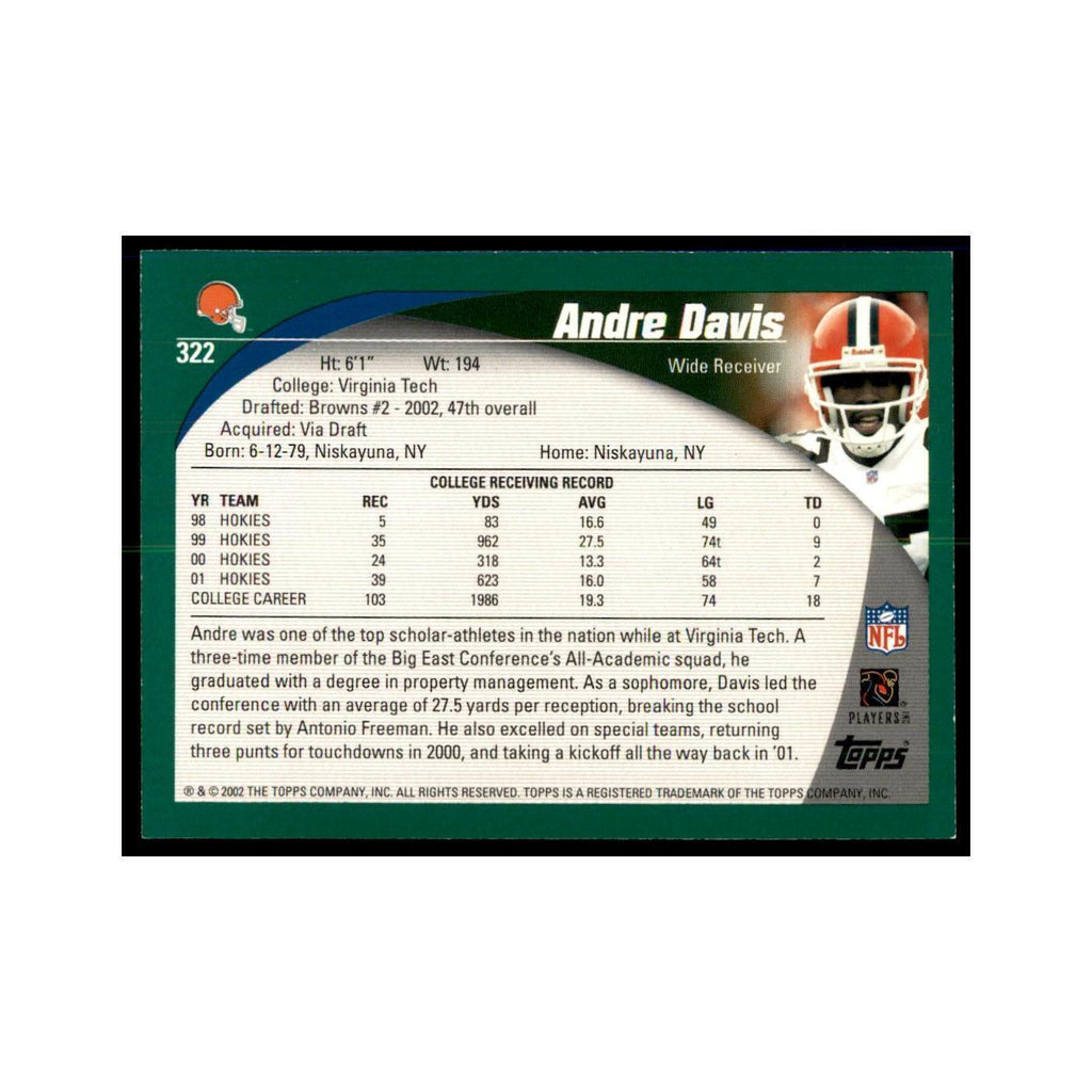 Andre Davis 2002 Topps #322 Football Cards Football Card NM
