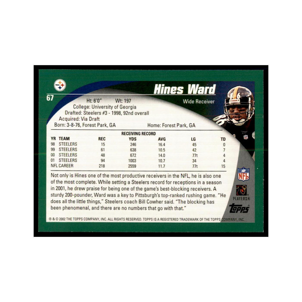 Hines Ward 2002 Topps #67 Football Cards Football Card NM