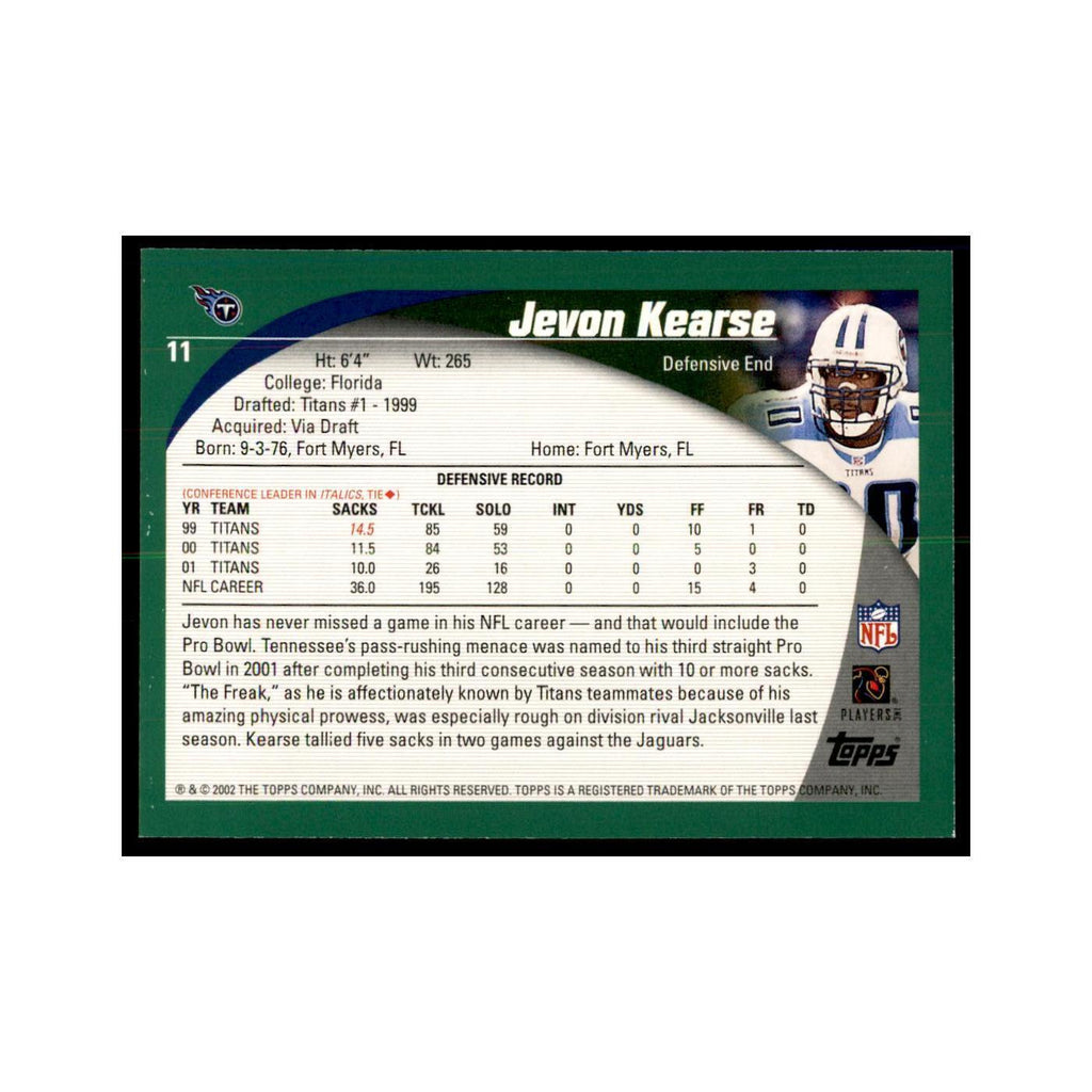 Jevon Kearse 2002 Topps #11 Football Cards Football Card NM