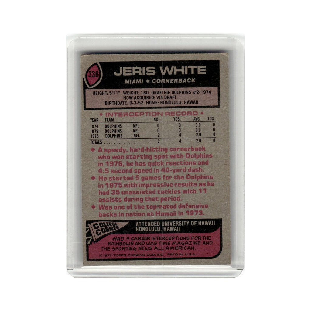 Jeris White 1977 Topps #336 Miami Dolphins Football Card EX