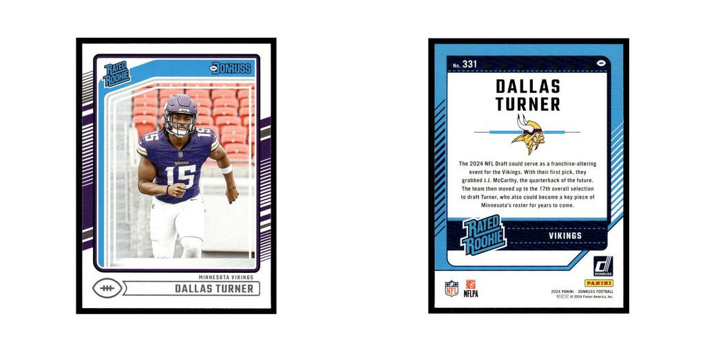 Dallas Turner Rookie 2024 Donruss #331 Minnesota Vikings Football Card NM