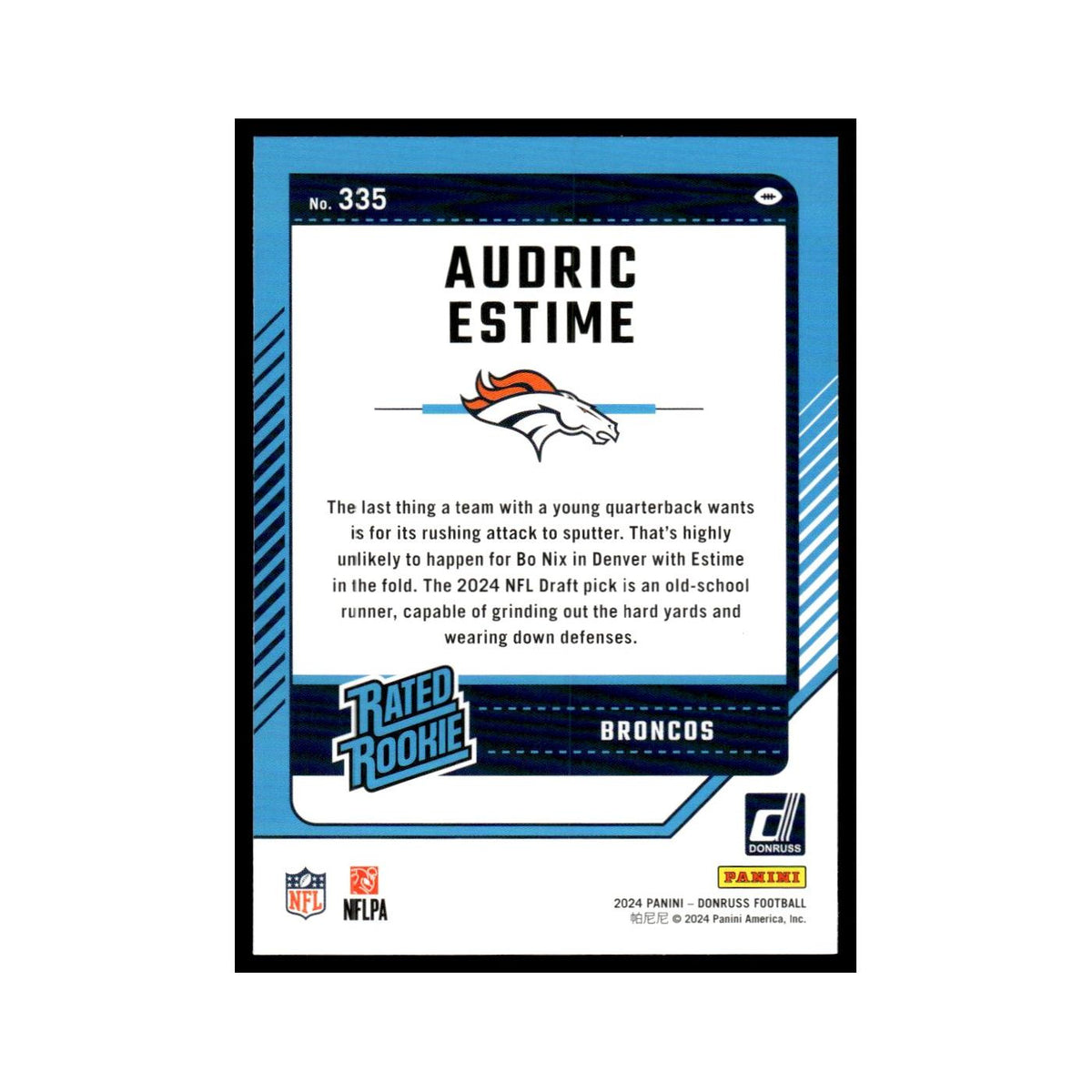 Audric Estime Rookie 2024 Donruss #335 Denver Broncos Football Card NM