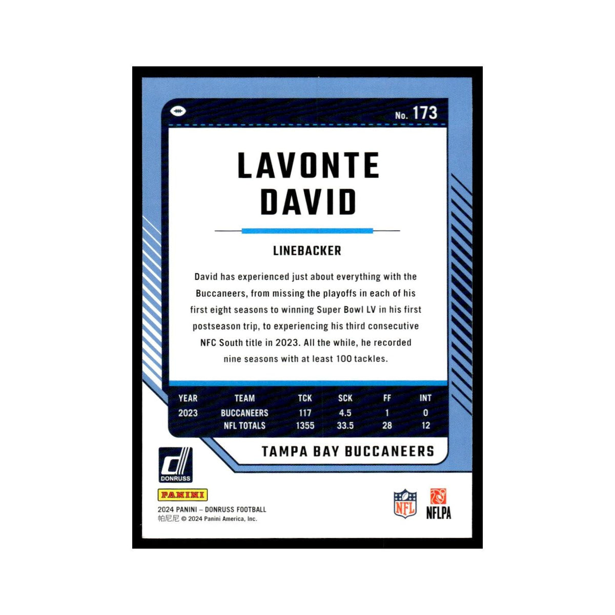 Lavonte David 2024 Donruss #173 Tampa Bay Buccaneers Football Card NM