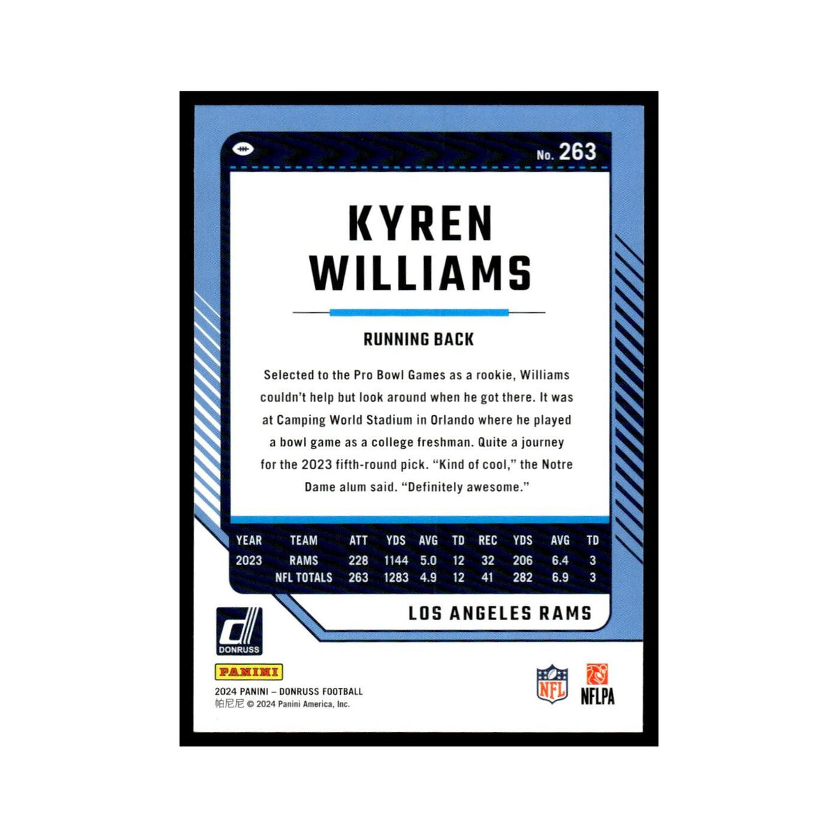 Kyren Williams 2024 Donruss #263 Los Angeles Rams Football Card NM