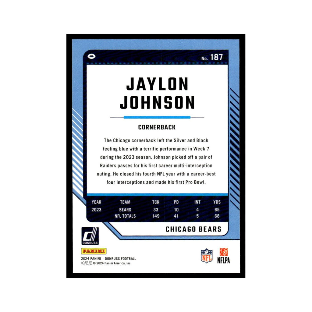 Jaylon Johnson 2024 Donruss #187 Chicago Bears Football Card NM