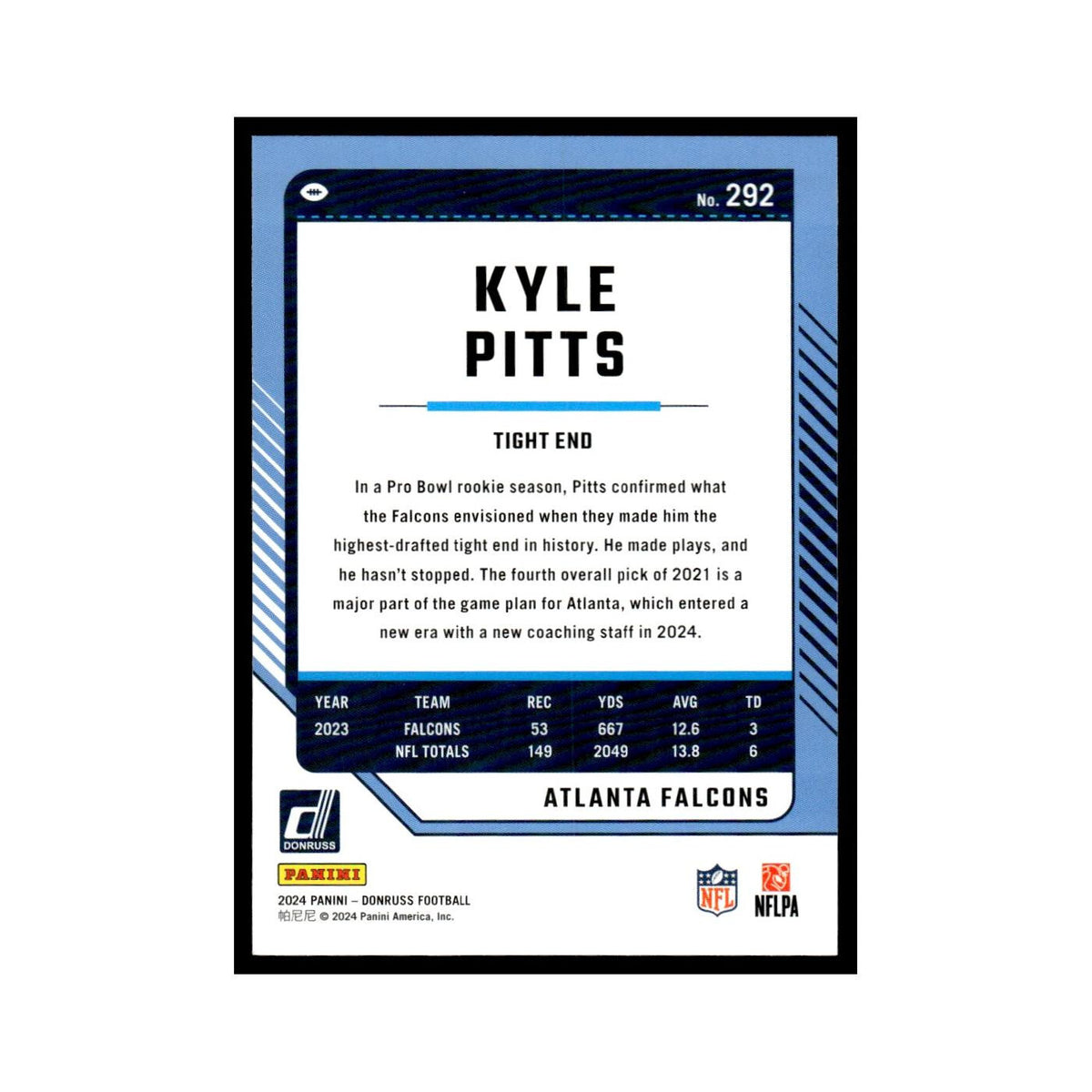 Kyle Pitts 2024 Donruss #292 Atlanta Falcons Football Card NM