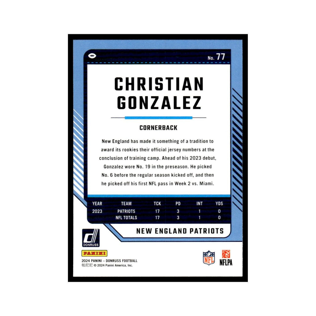 Christian Gonzalez 2024 Donruss #77 New England Patriots Football Card NM